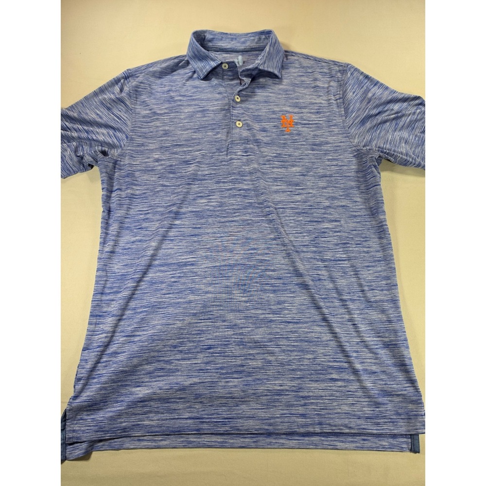 Johnnie-O NY Mets Featherweight Polo Shirt Blue Space Dye Mens Small UPF 50